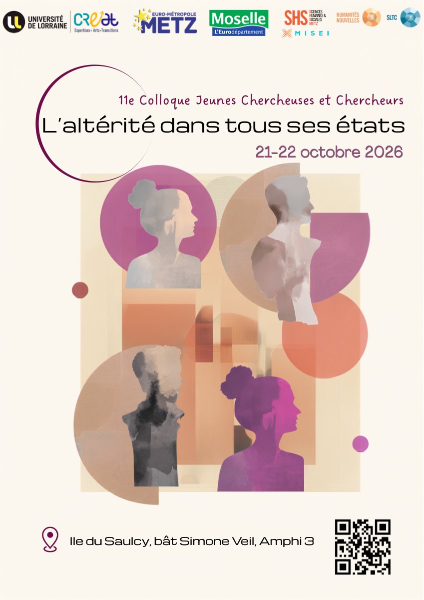Affiche du 11e Colloque Jeunes Chercheuses et Chercheurs du CREAT, L'altérité dans tous ses états, Metz, 21-22 octobre 2026.